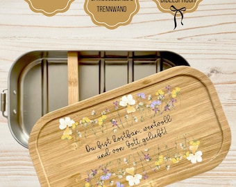 Christian Lunchbox: Tin Metal & Bamboo Lid with Bible Verse