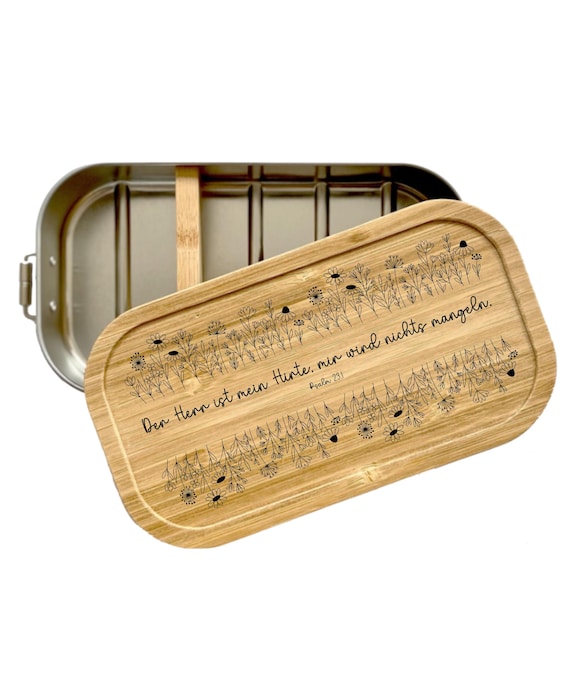 Christian Verse Bamboo Lid Lunchbox - Tinplate Metal Brotdose
