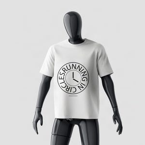 Running in Circles, black and white t-shirt, minimalist t-shirt, aesthetic t-shirt, graphic tee, monochrome t-shirt, quote t-shirt