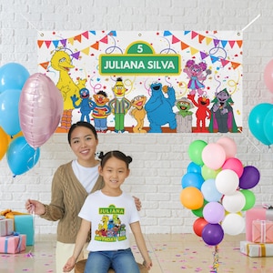 Personalisierte Sesamstraße Geburtstagsbanner: Benutzerdefinierte Kinder Party Hintergrund