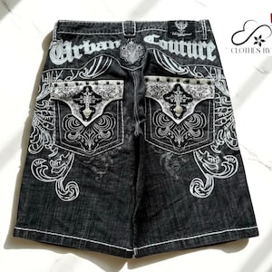 Pantalones cortos elegantes de calle para hombre / Diseño con estampado de letras moderno / Pantalones vaqueros casuales de verano / Estilo holgado / Ropa urbana para el día a día