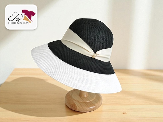 Wide Brim Straw Hat: Packable Beach Sun Hat With Black  display picture 1