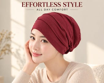 Gorro turbante de algodón para mujer, suave y elástico, con forro interior de satén, cómodo para la cabeza.