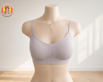 Seamless Ribbed Bra Top | Soft Stretch Knit, Adjustable Strap Support