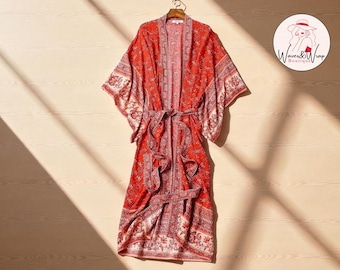 Floral Kimono Robe | Boho Wide Sleeve Tie-Waist Cover-Up