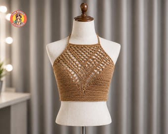 Handgefertigtes Häkeltop - Boho Strick Crop Top für Sommer, Festival & Strand Outfits