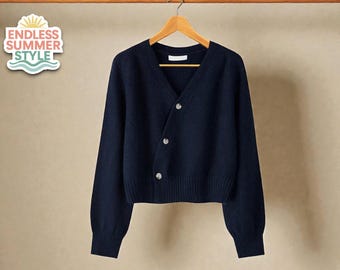 Wrap Knit Cardigan | Cropped Skew Button V-Neck Sweater