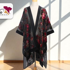 Women&#39;s Boho Tassel Kimono | Sheer Chiffon Coverup | Long Flowing Cardigan | Holiday Layering Shawl | Lightweight Summer Wrap