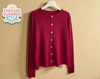 Women's Button Knit Cardigan | Soft Solid Color Sweater | Long Sleeve Layering Top | Cozy Crew Neck Knitwear | Warm Winter Wear