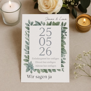 Save the Date Karte – Canva Vorlage zum Bearbeiten – Florale Einladung Hochzeit 2025 – Digitaler Sofort-Download