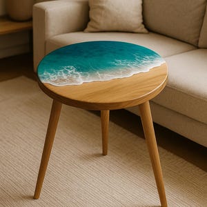 Personalized Ocean Resin Coffee Table: Handmade Beach Wave Epoxy Side Table