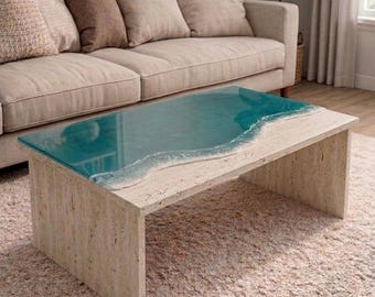 Travertine Look Coffee Table – Ocean Wave Resin Accent Table