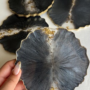 Pearl Black & Gold Leaf Resin Coasters – Handmade Elegant Drink Coasters | Lux Art Decor