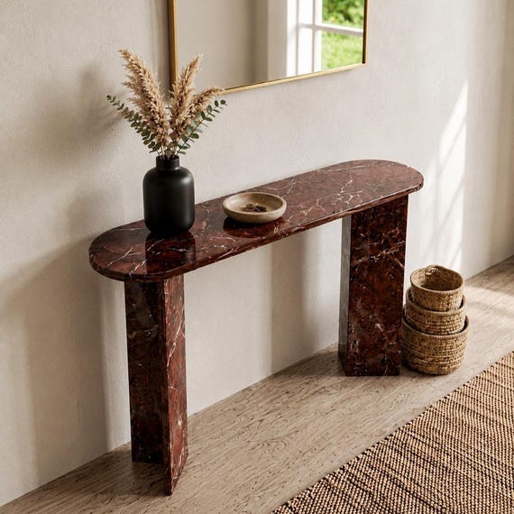 Marble Effect Console Table, High Gloss Epoxy Finish, Modern Entryway Hallway Furniture