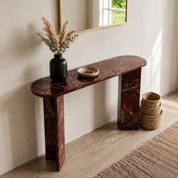 Marble Effect Console Table, High Gloss Epoxy Finish, Modern Entryway Hallway Furniture