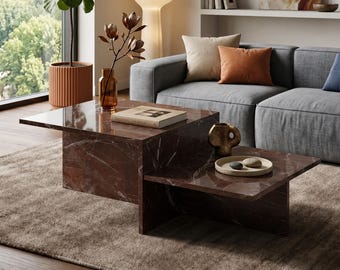 Mesa de centro em imitação de mármore, mesa de centro em resina epóxi, móvel moderno e exclusivo para sala de estar.