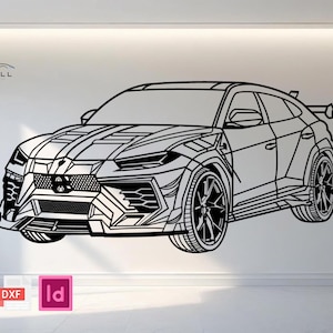 Lamborghini Urus, Auto Wand Kunst DXF & AI Dateien | Garage Dekor Vektor | Laserschnittfertig | Auto Silhouette Design für CNC | Plotter