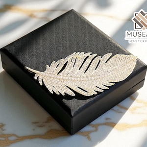 Feather Brooch Pin | Zircon Dress Accessory | Suit Lapel Clip | Elegant Party Gift | Shiny Outfit Detail | Fashion Jewelry Women