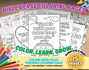Bible Verse Coloring Pages for Kids: Sunday School Scripture (PDF Downloadable)