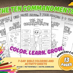Ten Commandments Coloring  & Activity Bundle Kids Sunday School Activity Christian Homeschool Activity Pages Printable Bible Coloring Sheets