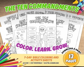 Ten Commandments Activity Bundle: Kids Bible Coloring Pages (PDF Download)