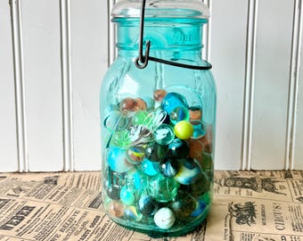 Vintage Ball Bail Jar with Marbles