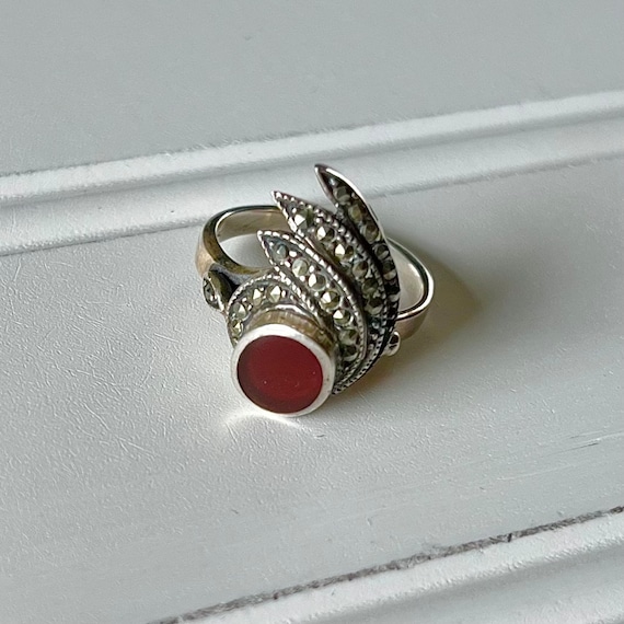 Vintage Silver Ring- Red Stone - image 1