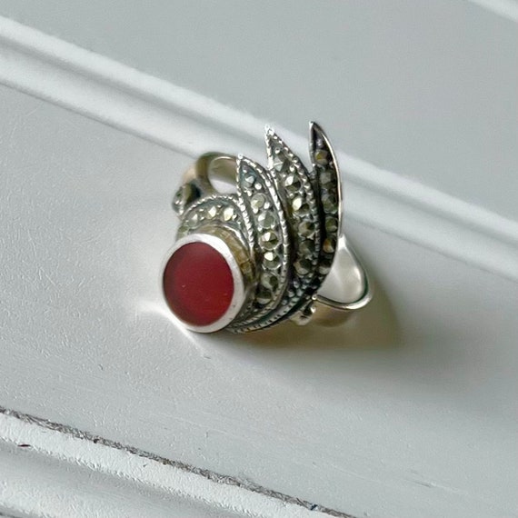 Vintage Silver Ring- Red Stone - image 2