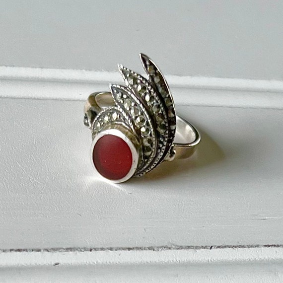 Vintage Silver Ring- Red Stone - image 3