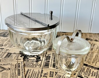 Heavy Glass Sugar Bowl and Clamp Top Bowl