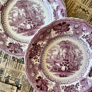 Gorgeous Purple Transferware Bread Plates