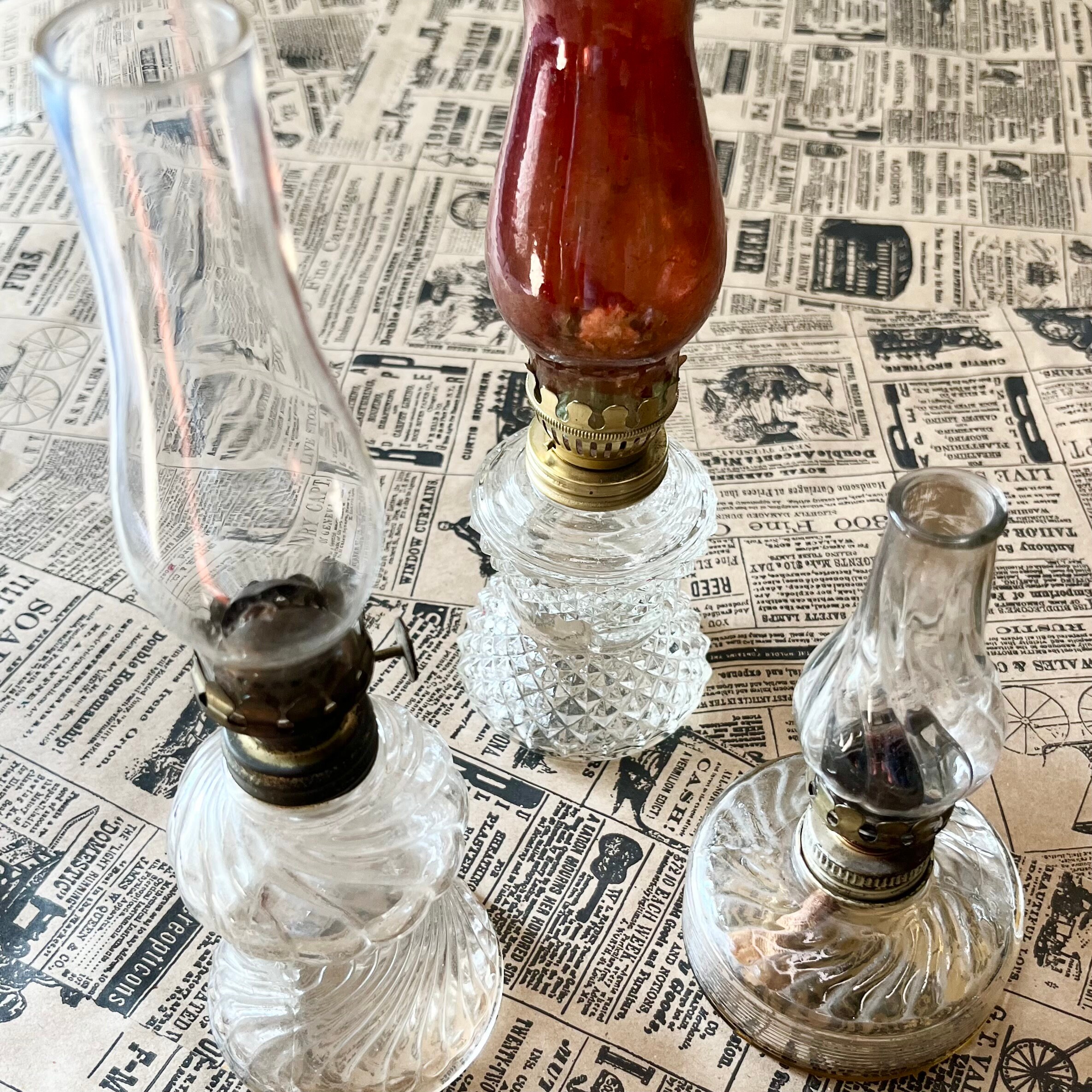 Miniature Kerosene Lamp Set Clear and Red Glass Etsy