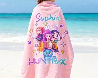 Custom Huntrix Girl Beach Towel,Personalized Kpop Demon Hunter Pool Towel,Gift for Huntrix Fan,Huntrix Kids Bath Towel,Mira Rumi Zoey Towel