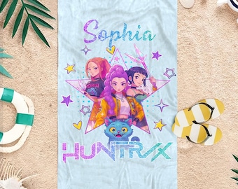 Personalized Huntrix Demon Girl Kpop Towel,Custom Name Anime Beach Pool Towel,Summer Vacation Gift for Fans,Kpop Merch Collection