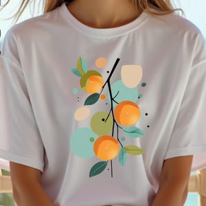 Orange Branch Shirt, Citrus Summer Tee, Minimalist Fruit Graphic T-Shirt