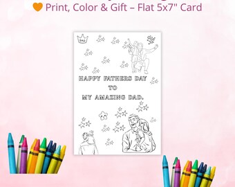 Biglietto da colorare stampabile per la festa del papà / Biglietto piatto e pieghevole 5x7" / Pagina da colorare / Download immediato