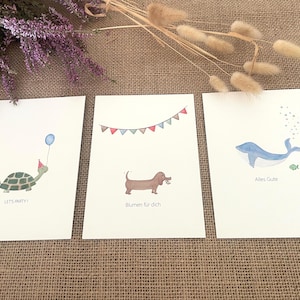 3er Karten-Set, Geburtstagskarte, Karte Hund, Grußkarte, Aquarell, Karte Dackel, A6, handgemalte Aquarellkarte, Karte aquarell Geburtstag
