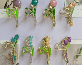 Lily Valley Flower Hair Claw Clip, Fairy Hair Claw, Tulpen Bruiloft Haar Clip, Metalen Haarklemmen, Dames Klauw Clip, Flower Hair Clip, Shark Claw Clip