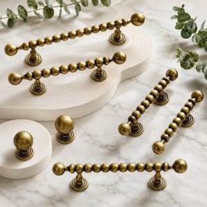 Antique Brass Beaded Bar Handles/Beaded Cabinet Pulls/RoundCabinet Hardware/Wardrobe Doors Kitchen/Unique Wardrobe Door Pull/Home gift