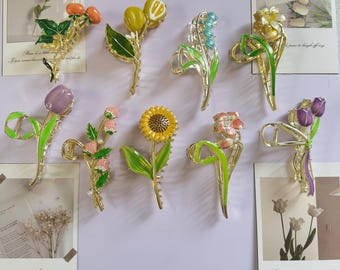 Lily Valley Flower Hair Claw Clip, Fairy Hair Claw, Bruiloft Hair Clip, Grote metalen haarklemmen, Haaraccessoires, Dames Claw Clip, Flower Hair Clip