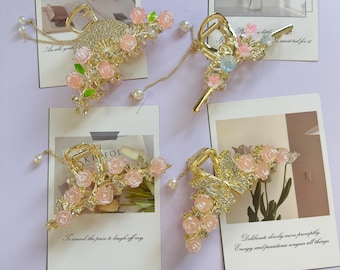 Elegante bloemen haarklem, klauwklem kwast, klauw kwast, klauw kwast, klauw bruiloft, haarklem bruiloft, metalen haarklemmen, damesaccessoire, haaienbloem haarklem