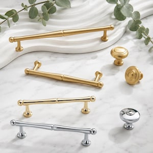 Classic Brass Cabinet Handles/Round Ball Drawer Pulls and Knobs/Gold Chrome Kitchen Hardware/Wardrobe Dresser Bathroom Cupboard Door Pulls