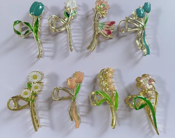 Lily Valley Flower Hair Claw Clip,Fairy Hair Claw,Wedding Hair Clip,Large Metal Hair Clamps,Hair Accessories,Women Claw Clip,FlowerHair Clip