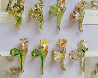 Groene gardeniaklem, sprookjeshaarklem, haarklem bruiloft, grote metalen haarklemmen, haaraccessoires, klauwklem dames, klem bloemenhaar