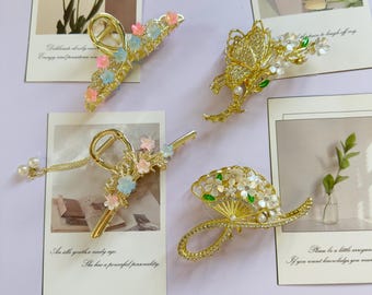 Elegante bloemen haarklem, klauwklem kwast, klauw kwast, klauw kwast, klauw bruiloft, haarklem bruiloft, metalen haarklemmen, damesaccessoire, haaienbloem haarklem