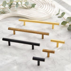 Messing Schrank schlanke T-Bar Griffe / mattschwarze Schubladenknäufe / runde Stange Küchenbeschläge / Kleiderschrank Kommode Knäufe / Schranktürgriffe