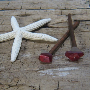 Sea Glass Topped Wooden Hair Sticks