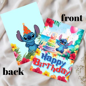 Stitch Birthday Card | Cute Digital Birthday Greeting Card for Kids | Tropical Lilo & Stitch Inspired Printable | Instant Download