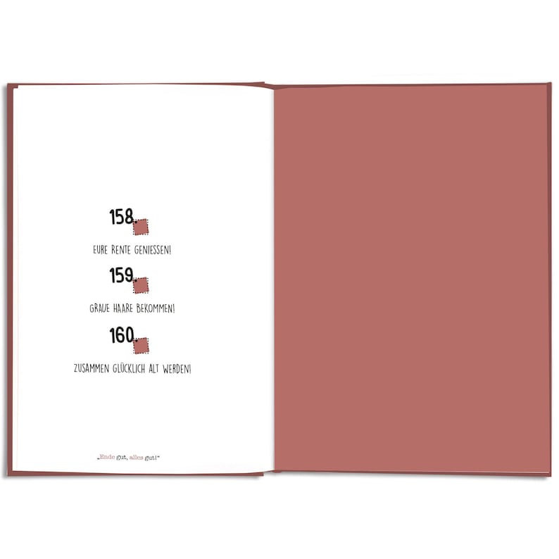 May include: Open book with a white left page and a reddish-brown right page. The left page has the numbers 158, 159, and 160, each with a small, square, reddish-brown design. Text in German is below each number.