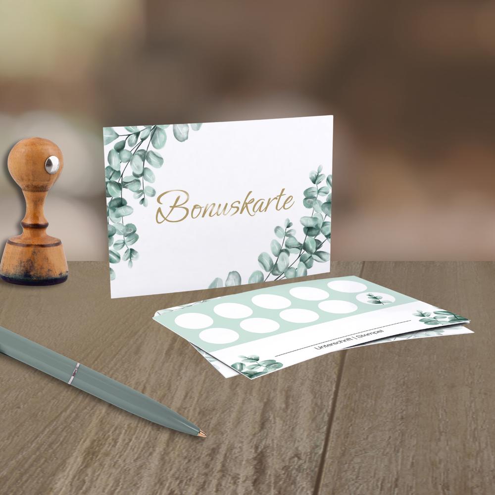Premium Neutrale Bonuskarten 50 Stk. mit 10 Stempelfeldern Beige Weiß